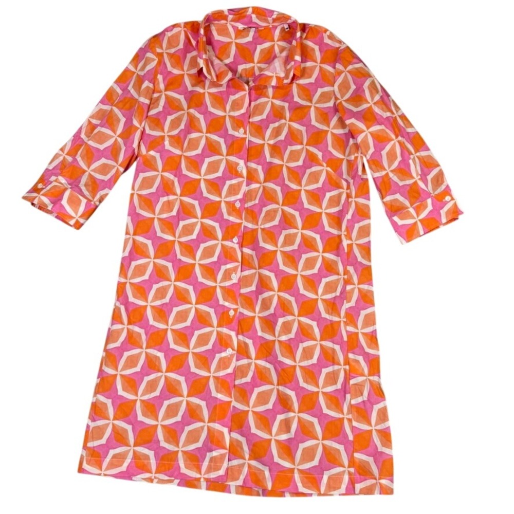 Caliban Pink Orange Geometric Button Up Shirt Dress Italian Size 48